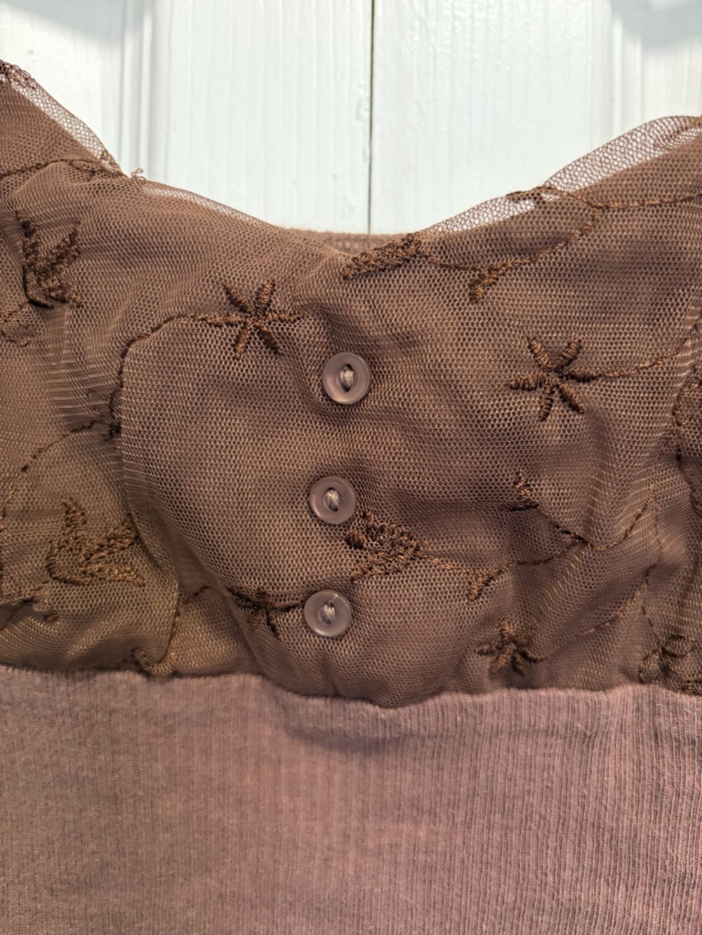Y2K Maurices Brown Ribbed lace top Cami M - Picture 13 of 14